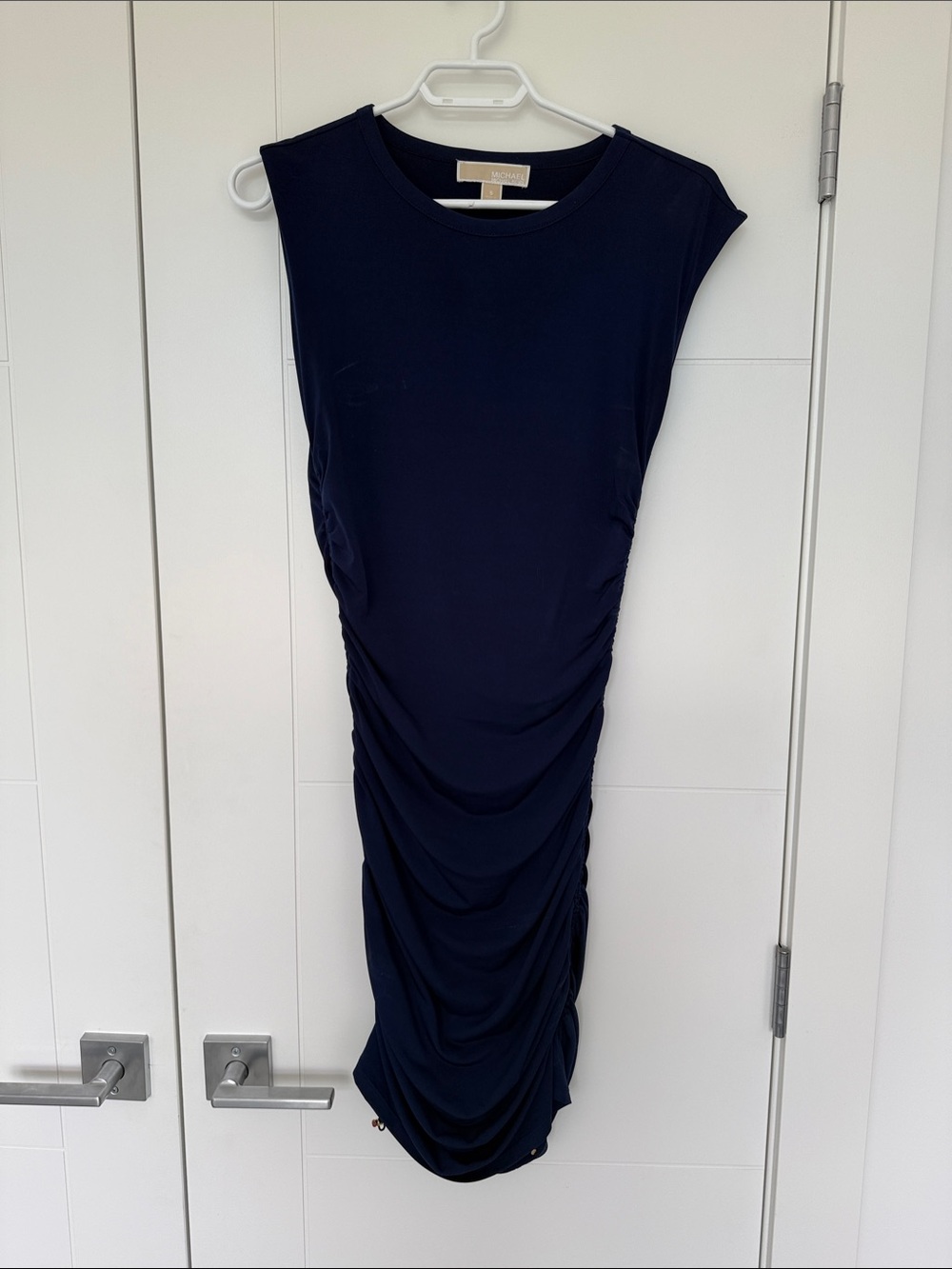 Michael Kors Dark Navy Ruched Midi Dress